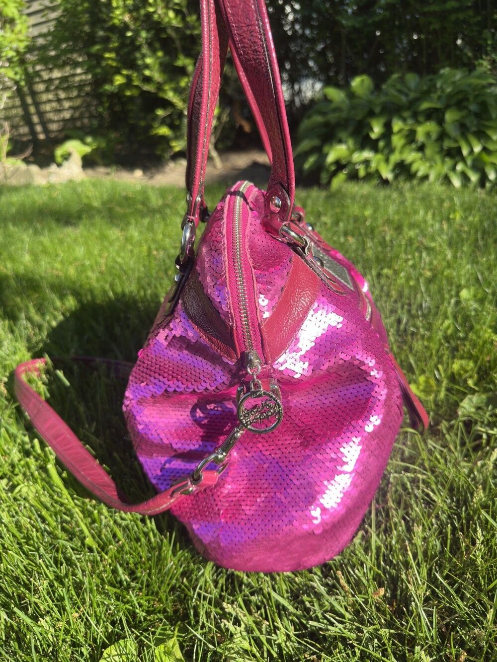 Coach Poppy Pink Magenta Sequin Spotlight Dome Bag Satchel Tote Glam 16303 READ - Picture 2 of 9